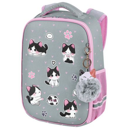 Ранец BRAUBERG LIGHT, 1 отделение, с брелоком, "Cat patches", плюшевые нашивки, 36х26х13 см, 272030