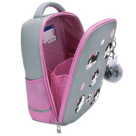 Ранец BRAUBERG LIGHT, 1 отделение, с брелоком, "Cat patches", плюшевые нашивки, 36х26х13 см, 272030