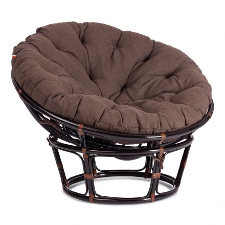 Кресло Папасан/Papasan (23/01 W) /с подушкой и ремешками/ диаметр подушки 125см, 115х101х104см, античный черно-коричневый, ткань коричневый,