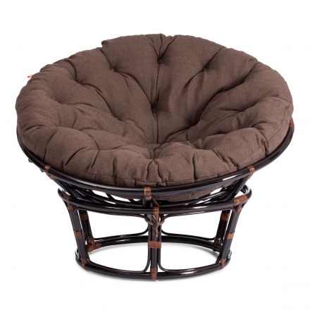 Кресло Папасан/Papasan (23/01 W) /с подушкой и ремешками/ диаметр подушки 125см, 115х101х104см, античный черно-коричневый, ткань коричневый,