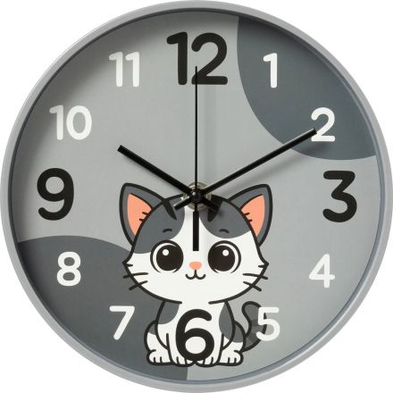 Часы настенные Котик d195мм, круг, корпус серый 2019-009
