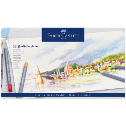 Карандаши акварельные художественные Faber-Castell "Goldfaber Aqua", 36цв., метал. коробка Карандаши акварельные художественные Faber-Castell "Goldfaber Aqua", 36цв., метал. коробка