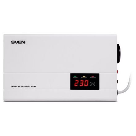 Стабилизатор SVEN SLIM-500 LCD, 400Вт, 140-260В, 1 евророзетка, настенное крепление,, SV-012809