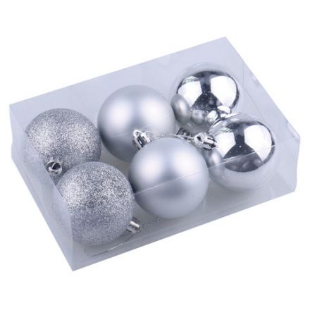 Шары ёлочные 6 шт., 8 см, "Trio", пластик, СЕРЕБРИСТЫЕ (глянец, матовый, глиттер), ЗОЛОТАЯ СКАЗКА, 590876 Шары ёлочные 6 шт., 8 см, "Trio", пластик, СЕРЕБРИСТЫЕ (глянец, матовый, глиттер), ЗОЛОТАЯ СКАЗКА, 590876