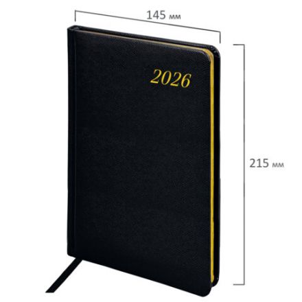 Еженедельник датированный 2026, А5, 145х215 мм, BRAUBERG "Iguana", под кожу, черный, 117171 Еженедельник датированный 2026, А5, 145х215 мм, BRAUBERG "Iguana", под кожу, черный, 117171