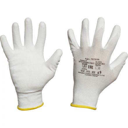 Перчатки рабочие трикотажные нейлоновые с полиуретановым покрытием (размер 7, S)