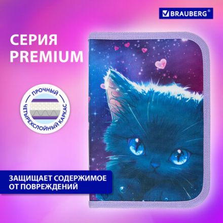 Пенал BRAUBERG, 1 отделение, 1 откидная планка, полиэстер, 21х14 см, "Anime cat", 272322