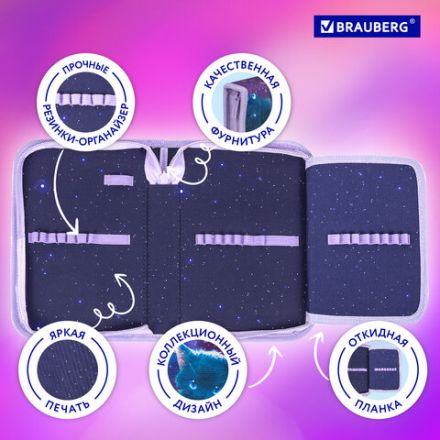 Пенал BRAUBERG, 1 отделение, 1 откидная планка, полиэстер, 21х14 см, "Anime cat", 272322