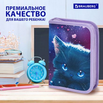 Пенал BRAUBERG, 1 отделение, 1 откидная планка, полиэстер, 21х14 см, "Anime cat", 272322