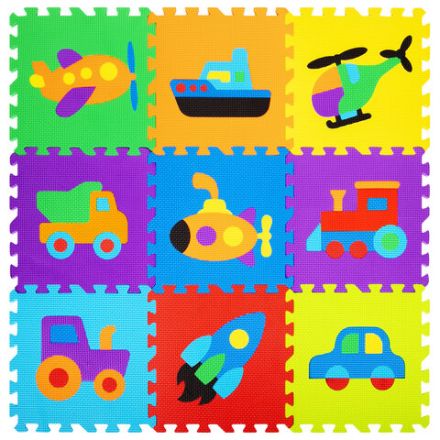 Коврик-пазл напольный 0,9х0,9 м, мягкий, "Машинки", 9 частей 30х30 см, толщина 1 см, ЮНЛАНДИЯ, 664667