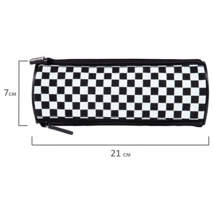 Пенал мягкий BRAUBERG, 3 отделения, нейлон, 21х7х7 см, "Black and White", 273582