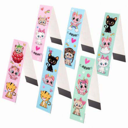 Закладки для книг с магнитом MEOW CATS, набор 6 шт., блестки, 25x196 мм, ЮНЛАНДИЯ, 113442 Закладки для книг с магнитом MEOW CATS, набор 6 шт., блестки, 25x196 мм, ЮНЛАНДИЯ, 113442
