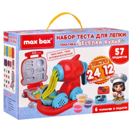 Тесто-пластилин для лепки MAX BAX (МАКС БАКС), 57 предметов, тематика: "Веселая Кухня", с формочками, 107256 Тесто-пластилин для лепки MAX BAX (МАКС БАКС), 57 предметов, тематика: "Веселая Кухня", с формочками, 107256