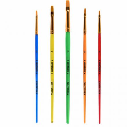 Кисти СИНТЕТИКА набор 5 шт. (плоские № 1, 2, 3, 4, 5), пакет с европодвесом, ЮНЛАНДИЯ, 201077 Кисти СИНТЕТИКА набор 5 шт. (плоские № 1, 2, 3, 4, 5), пакет с европодвесом, ЮНЛАНДИЯ, 201077