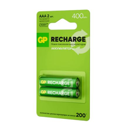 Батарейки аккумуляторные GP ReCharge Ni-Mh мизинчиковые КОМПЛЕКТ 2 шт., ААА (HR03) 400 mAh, 40AAAHCV, 40AAAHCV-2CRSB Батарейки аккумуляторные GP ReCharge Ni-Mh мизинчиковые КОМПЛЕКТ 2 шт., ААА (HR03) 400 mAh, 40AAAHCV, 40AAAHCV-2CRSB