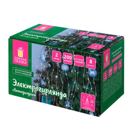Электрогирлянда-конский хвост комнатная, 2 м, 200 LED, холодный белый, 220 V, ЗОЛОТАЯ СКАЗКА, 591366 Электрогирлянда-конский хвост комнатная, 2 м, 200 LED, холодный белый, 220 V, ЗОЛОТАЯ СКАЗКА, 591366