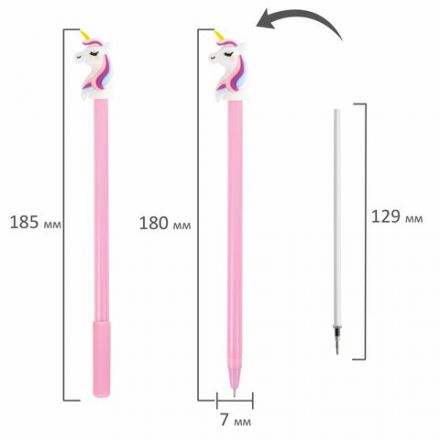 Ручка с топпером шариковая ЮНЛАНДИЯ "Единорожка", корпус ассорти, СИНЯЯ, пишущий узел 0,7 мм, 143806