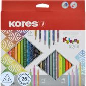 Карандаши цветные 26 цв. 3-гран, Kores Kolores Style, 93320 Карандаши цветные 26 цв. 3-гран, Kores Kolores Style, 93320