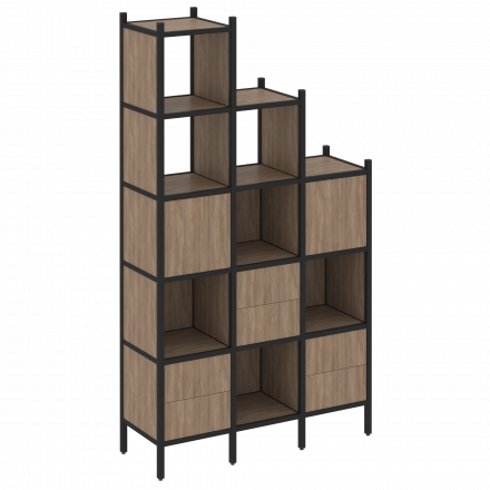 Loft Прямой стеллаж наборный VR.L-22 Дуб аризона/Чёрный металл 1278*446*2280