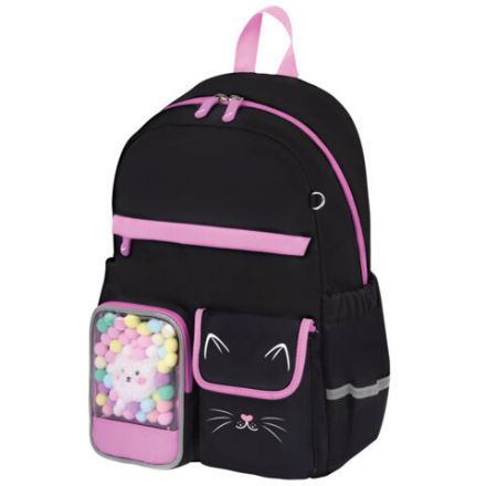 Рюкзак BRAUBERG PASTEL с термонашивками в комплекте, "Black kitty", черный, 40х29х14 см, 273128 Рюкзак BRAUBERG PASTEL с термонашивками в комплекте, "Black kitty", черный, 40х29х14 см, 273128