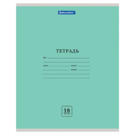 Тетрадь 18 л. BRAUBERG "ЭКО", клетка, обложка картон 170 г/м2, ЗЕЛЕНАЯ ПАСТЕЛЬНАЯ, 105675