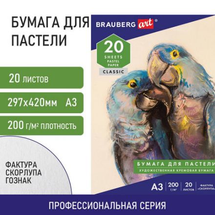 Бумага для пастели БОЛЬШАЯ А3, 20 л., слоновая кость ГОЗНАК 200 г/м2, тиснение Скорлупа, BRAUBERG ART, 126304 Бумага для пастели БОЛЬШАЯ А3, 20 л., слоновая кость ГОЗНАК 200 г/м2, тиснение Скорлупа, BRAUBERG ART, 126304