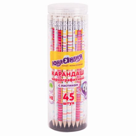 Карандаш чернографитный ЮНЛАНДИЯ "ГЕОМЕТРИЯ", 1 шт., HB, с ластиком, корпус ассорти, 181775