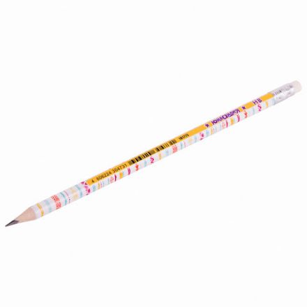 Карандаш чернографитный ЮНЛАНДИЯ "ГЕОМЕТРИЯ", 1 шт., HB, с ластиком, корпус ассорти, 181775