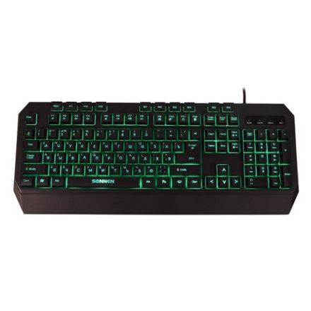 Клавиатура проводная SONNEN KB-7700, USB, 104 клавиши + 10 программируемых клавиш, RGB, черная, 513512