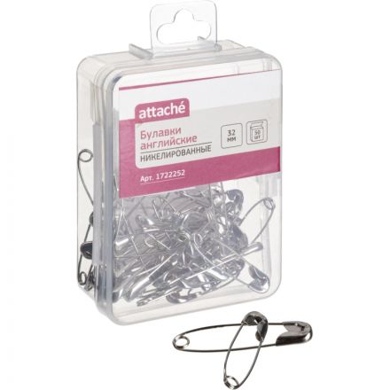 Булавки английские Attache, 32 мм, никелир.,50 шт/уп,пласт.коробка,европодв Булавки английские Attache, 32 мм, никелир.,50 шт/уп,пласт.коробка,европодв
