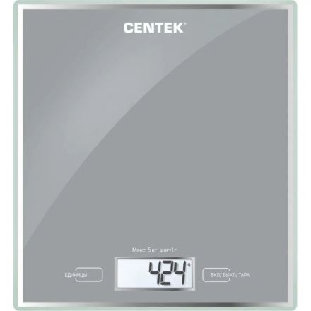 Весы Centek CT-2462 LCD,кухонные,190х200 мм, max 5кг, шаг 1г,серебристый Весы Centek CT-2462 LCD,кухонные,190х200 мм, max 5кг, шаг 1г,серебристый
