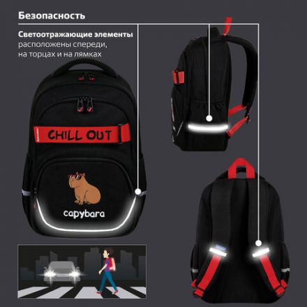 Рюкзак BRAUBERG MOTION, 2 отделения, 3 кармана, "Calm capy", СВЕТЯЩИЙСЯ, 41х28х17 см, 272032 Рюкзак BRAUBERG MOTION, 2 отделения, 3 кармана, "Calm capy", СВЕТЯЩИЙСЯ, 41х28х17 см, 272032