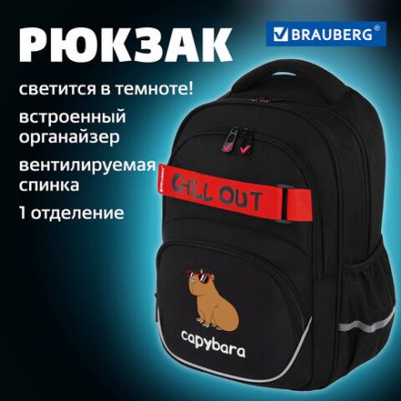Рюкзак BRAUBERG MOTION, 2 отделения, 3 кармана, "Calm capy", СВЕТЯЩИЙСЯ, 41х28х17 см, 272032 Рюкзак BRAUBERG MOTION, 2 отделения, 3 кармана, "Calm capy", СВЕТЯЩИЙСЯ, 41х28х17 см, 272032