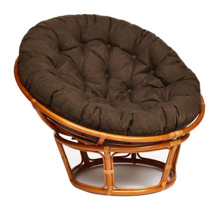 Кресло Папасан/Papasan (23/01 W) /с подушкой и ремешками/ диаметр подушки 125см, 115х101х104см, коньячный, ткань коричневый, 3м7-147