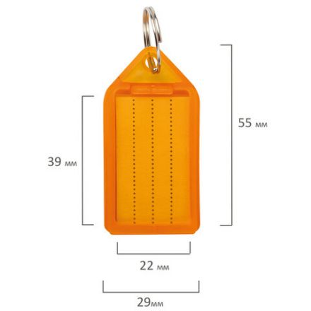 Бирки для ключей КОМПЛЕКТ 20 ШТ., длина 55 мм, инфо-окно 39х22 мм, АССОРТИ, BRAUBERG, 237495