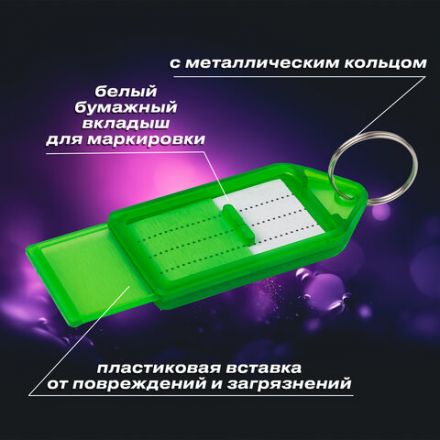 Бирки для ключей КОМПЛЕКТ 20 ШТ., длина 55 мм, инфо-окно 39х22 мм, АССОРТИ, BRAUBERG, 237495