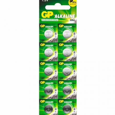 Батарейки КОМПЛЕКТ 10 шт., GP Alkaline, 189A (G10, LR54), алкалиновые, отрывной блок, 189FRA-2C10 Батарейки КОМПЛЕКТ 10 шт., GP Alkaline, 189A (G10, LR54), алкалиновые, отрывной блок, 189FRA-2C10