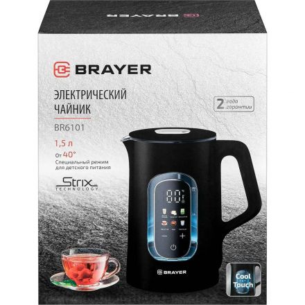 Чайник BRAYER 6101BR,Strix, электрический,1500Вт,1,5л,Cool Touch, cенсор