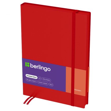 Ежедневник недатированный, А5, 136л., кожзам, Berlingo "Western", красный, с резинкой Ежедневник недатированный, А5, 136л., кожзам, Berlingo "Western", красный, с резинкой