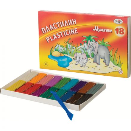 Пластилин классический Гамма Мультики 18 цветов 360 г со стеком Пластилин классический Гамма Мультики 18 цветов 360 г со стеком