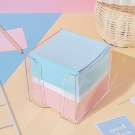 Блок для записей в подставке КОМУС в стакане 9х9х9 цветной блок  80-100 г