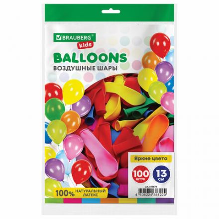 Шары воздушные маленькие 13 см, 100 штук, "ЯРКИЕ ЦВЕТА", ассорти, BRAUBERG KIDS, 591874 Шары воздушные маленькие 13 см, 100 штук, "ЯРКИЕ ЦВЕТА", ассорти, BRAUBERG KIDS, 591874