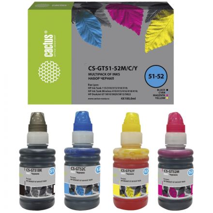 Чернила Cactus CS-GT51-52M/C/Y набор 4x100 мл для DeskJet GT 5810/5820/5812 Чернила Cactus CS-GT51-52M/C/Y набор 4x100 мл для DeskJet GT 5810/5820/5812