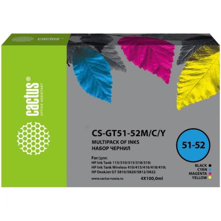 Чернила Cactus CS-GT51-52M/C/Y набор 4x100 мл для DeskJet GT 5810/5820/5812 Чернила Cactus CS-GT51-52M/C/Y набор 4x100 мл для DeskJet GT 5810/5820/5812