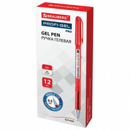 Ручка гелевая BRAUBERG "Profi-Gel PRO", КРАСНАЯ, линия письма 0,4 мм, игольчатый наконечник 0,5 мм, печать на корпусе, 144126 Ручка гелевая BRAUBERG "Profi-Gel PRO", КРАСНАЯ, линия письма 0,4 мм, игольчатый наконечник 0,5 мм, печать на корпусе, 144126