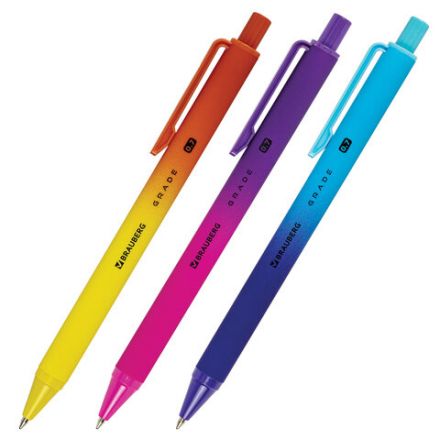Ручки шариковые автоматические BRAUBERG "Grade", НАБОР 3 ШТУКИ, СИНИЕ, soft-touch, пишущий узел 0,7 мм, линия письма 0,35 мм, 144206 Ручки шариковые автоматические BRAUBERG "Grade", НАБОР 3 ШТУКИ, СИНИЕ, soft-touch, пишущий узел 0,7 мм, линия письма 0,35 мм, 144206