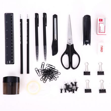 Набор настольный Deli E38251A 17 предметов черный вращающийся Набор настольный Deli E38251A 17 предметов черный вращающийся