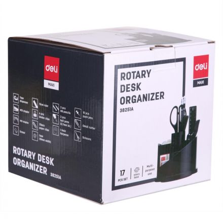 Набор настольный Deli E38251A 17 предметов черный вращающийся Набор настольный Deli E38251A 17 предметов черный вращающийся