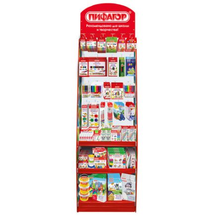Стойка для размещения товара напольная усиленная ПИФАГОР, 200х60х40 см, 3 полки, 25 крючков, 504864 Стойка для размещения товара напольная усиленная ПИФАГОР, 200х60х40 см, 3 полки, 25 крючков, 504864