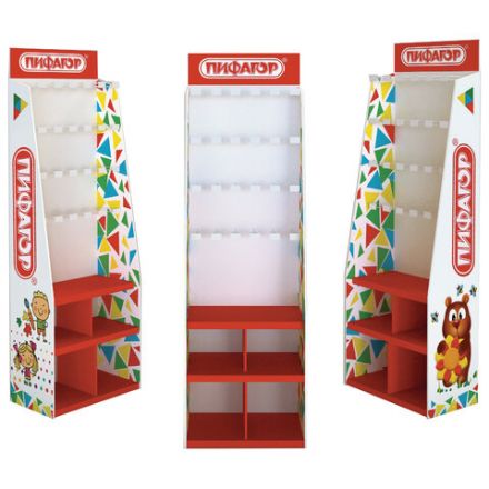 Стойка для размещения товара напольная усиленная ПИФАГОР, 200х60х40 см, 3 полки, 25 крючков, 504864 Стойка для размещения товара напольная усиленная ПИФАГОР, 200х60х40 см, 3 полки, 25 крючков, 504864